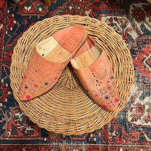 Salmon Pink Babouche Leather Slippers